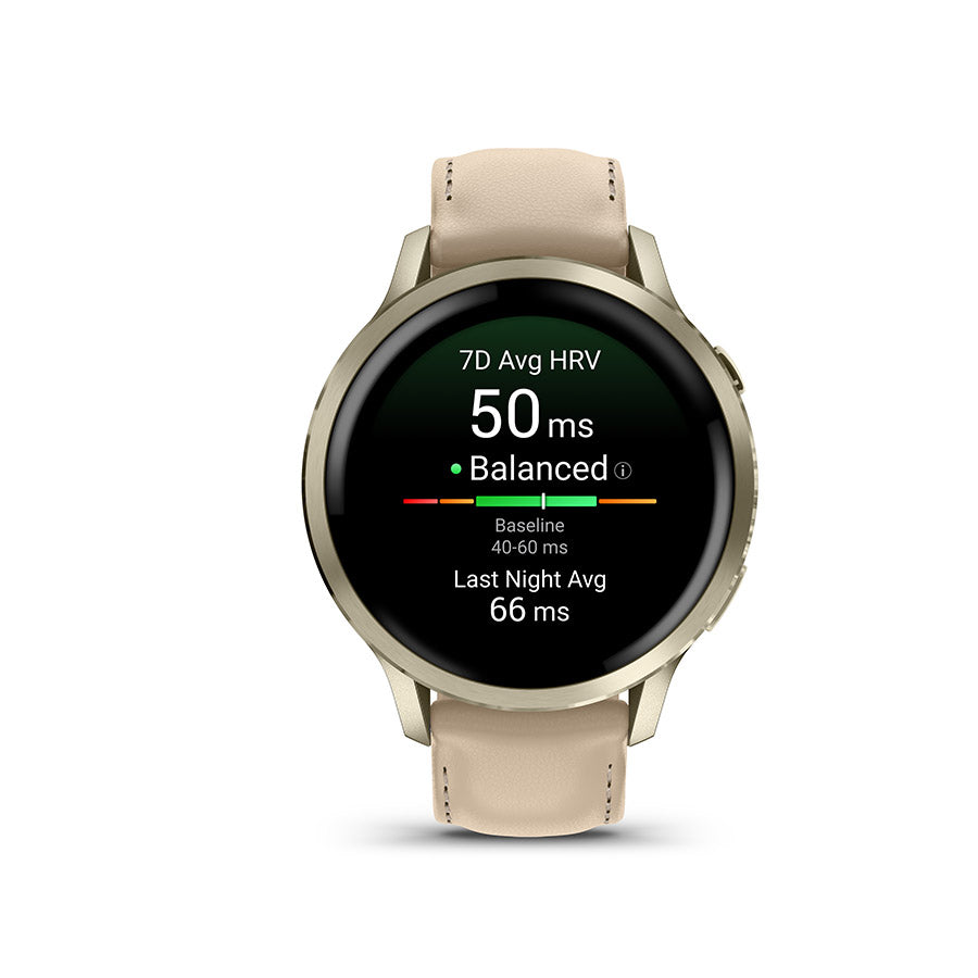 Garmin Venu 4 41mm, Lunar Gold et cuir Light Sand, vue 2