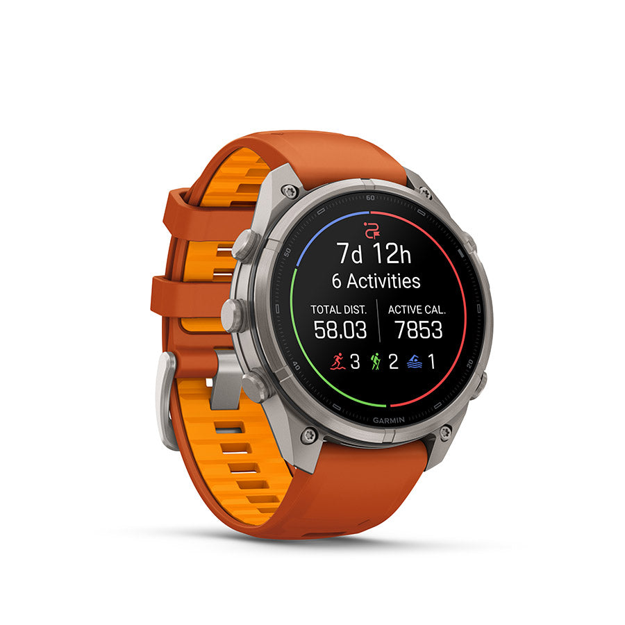 Garmin fenix 9 Pro inReach 47 mm, Titane / bracelet en silicone orange automne et orange étincelle, vue 2