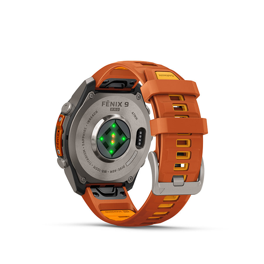 Garmin fenix 9 Pro inReach 47 mm, Titane / bracelet en silicone orange automne et orange étincelle, vue 3