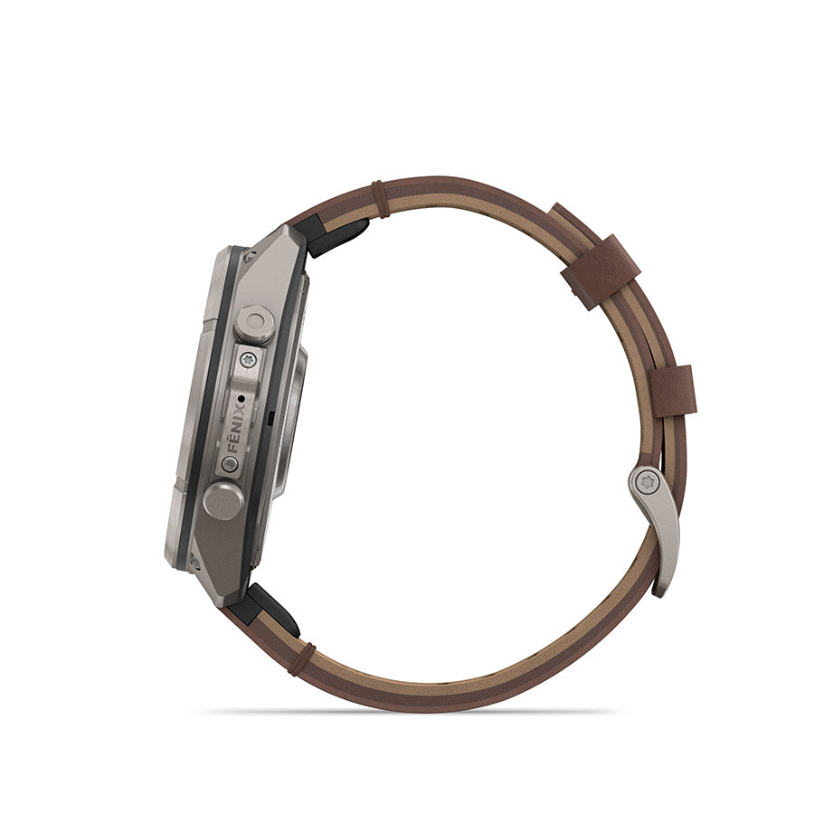 Garmin fenix 9 Pro inReach 47 mm, Titane / bracelet en cuir noyer, vue 4