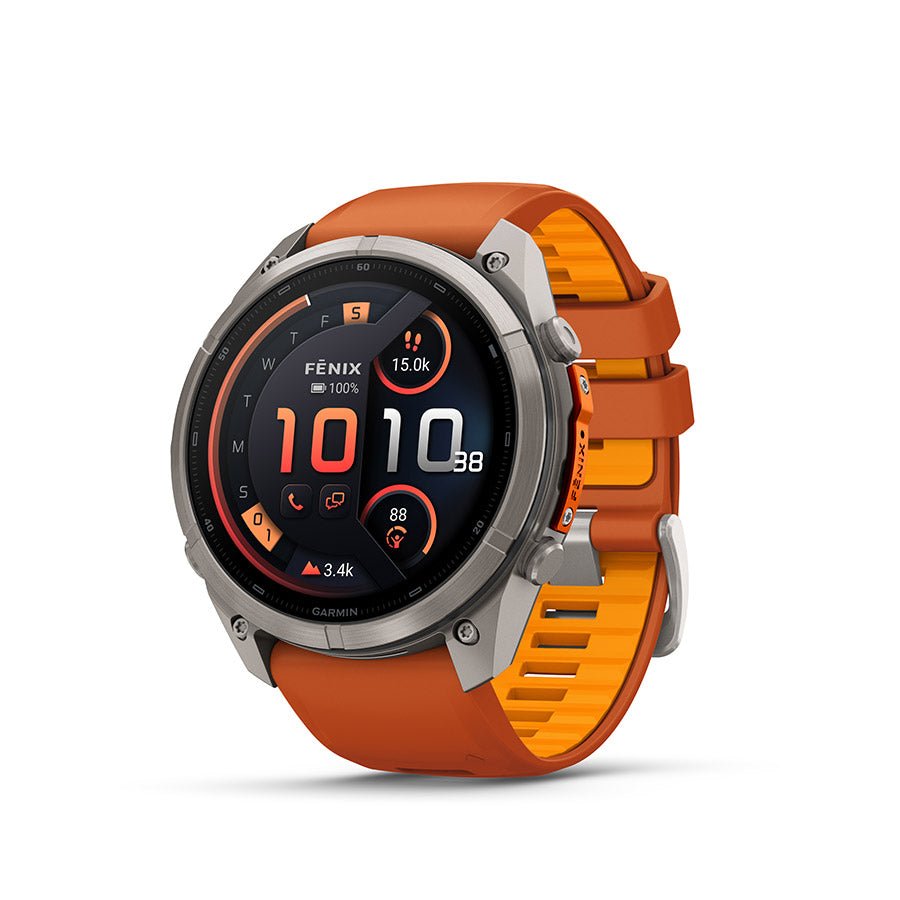 Garmin fenix 9 Pro inReach 51 mm, Titane / bracelet en silicone orange automne et orange étincelle, vue 1