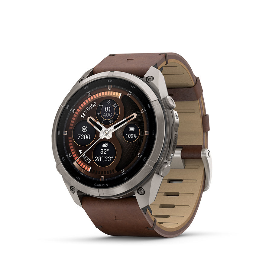 Garmin fenix 9 Pro inReach 51 mm, Titane / bracelet en cuir noyer, vue 1