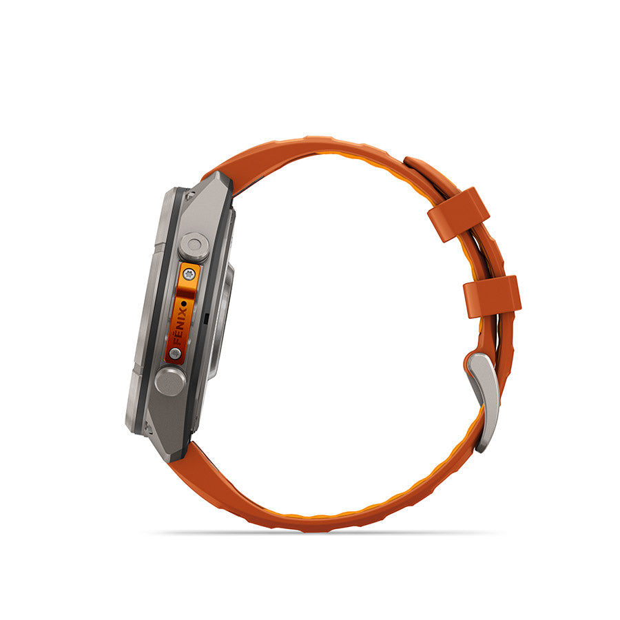 Garmin fenix 9 Pro 47 mm, Titane / bracelet en silicone orange et orange étincelle, vue 4