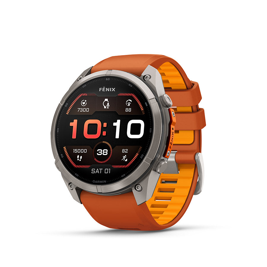 Garmin fenix 9 Pro 51 mm, Titane / bracelet en silicone orange automne et orange étincelle, vue 1