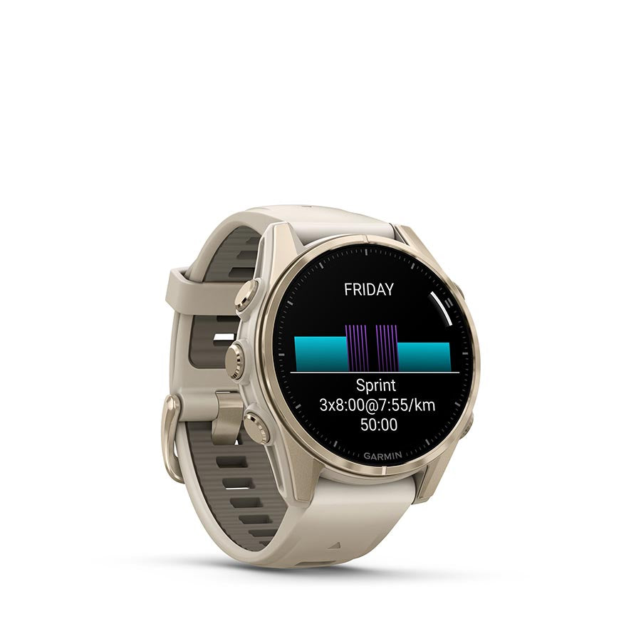 Garmin fenix 8 AMOLED Sapphire 43mm, Or, vue 3