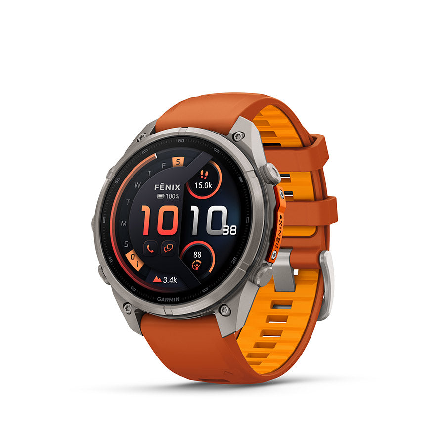 Garmin fenix 9 Pro inReach 47 mm, Titane / bracelet en silicone orange automne et orange étincelle, vue 1