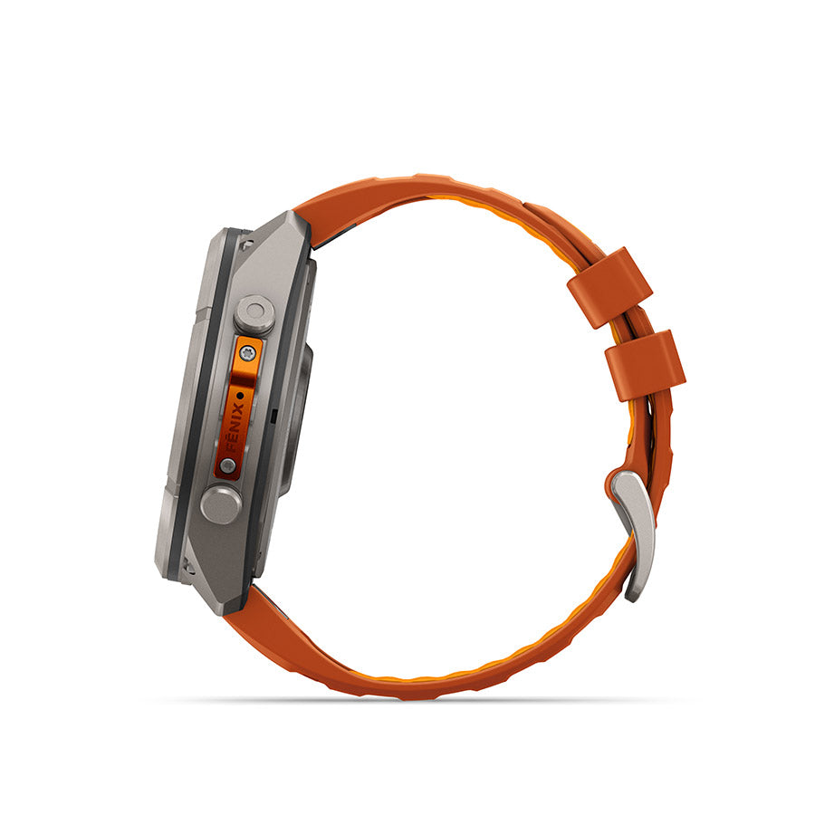 Garmin fenix 9 Pro inReach 51 mm, Titane / bracelet en silicone orange automne et orange étincelle, vue 4